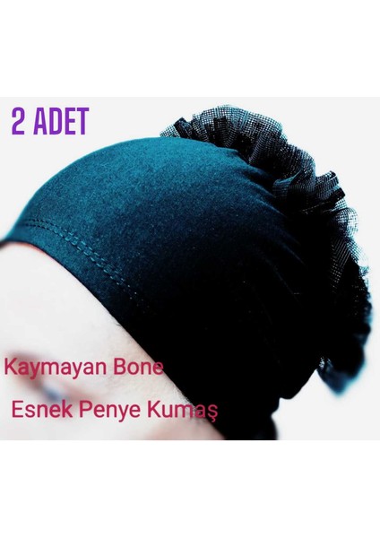 Bone Fırfırlı, Hijab, Tesettür Bone, Topuz, Siyah Penye Dikişli Bone 2 Adet