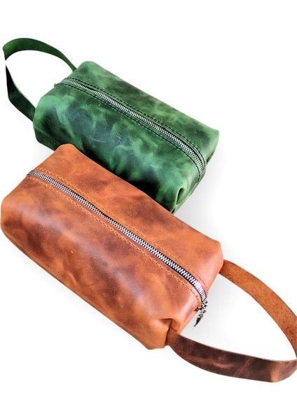 El Yapımı Hakiki Deri Dopp Kit El Çanta