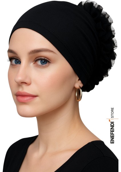 Bone Fırfırlı, Hijab, Tesettür Bone, Topuz, Siyah Penye Dikişli Bone 2 Adet