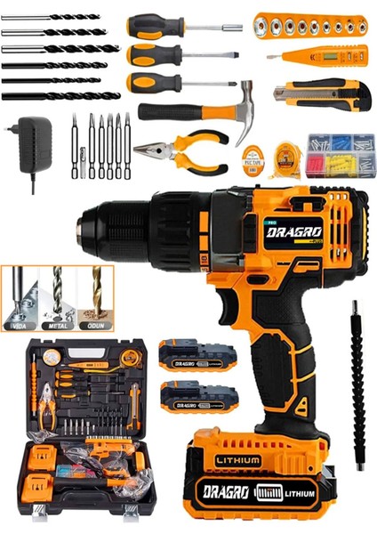 Germany Tecnology Metal Şanzıman Çift Bakır Sargı Akülü Vidalama Matkap Yardmcı Set