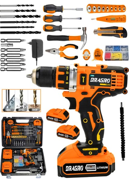 Germany Tecnology Metal Şanzıman Çift Bakır Sargı Akülü Vidalama Matkap Yardmcı Set