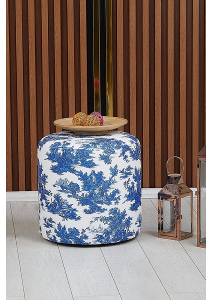 Mavi Beyaz Desenli 40*40 Yuvarlak Puf modelleri