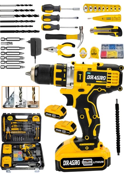 Germany Tecnology Metal Şanzıman Çift Bakır Sargı Akülü Vidalama Matkap Yardmcı Set