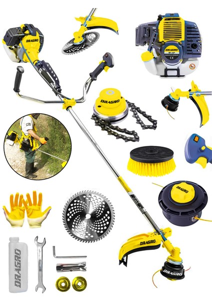 Alman 20 Hp Yan Tipi Benzinli Motorlu Ot Çalı Tırpanı Canavar Başlık Halı Yıkama Fırçası