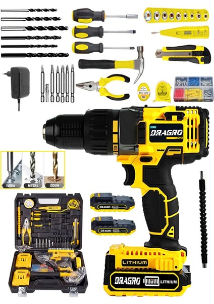 Germany Tecnology Metal Şanzıman Çift Bakır Sargı Akülü Vidalama Matkap Yardmcı Set