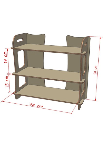 3 Katlı Modüler Ayakkabılık | Kolay Kurulumlu Mdf Ayakkabı Rafı | Geçme Montaj | 50X50X22 cm