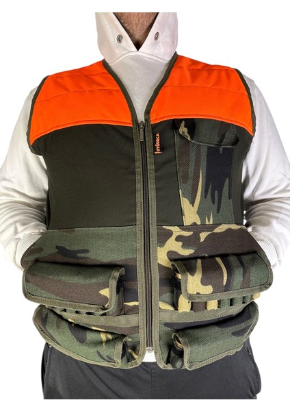 Turuncu Omuzlu Askeri Desen Avcı Yeleği - 30 Fişek Kapasiteli - 12 Kalibre