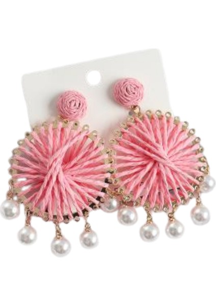 Pembe Hasırlı Küpe