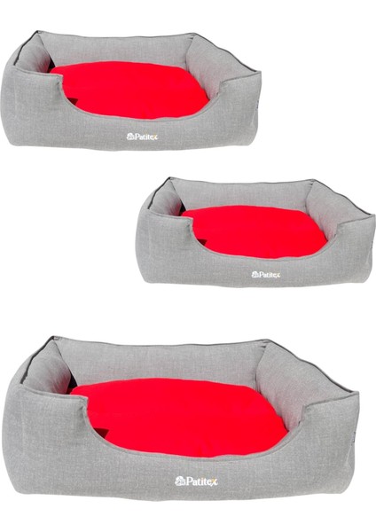 , Gri-Kırmızı -Köpek Yatakları ,kedi Yatakları,gabardin Kumaş,yıkanabilir,yastıklı