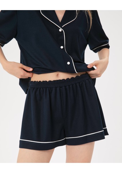 Lacivert Biyeli Pijama Şort