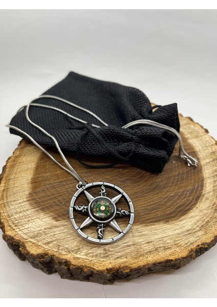 Paslanmaz Kararmaz Çelik Gümüş Rengi Pusulalı Halka Pentagram 316L Italyan Zincir Unisex Çelik Kolye fiyatları
