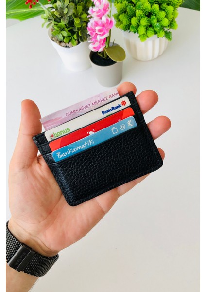 Unisex Hakiki Deri Ince Model Siyah Kartlık Cüzdan