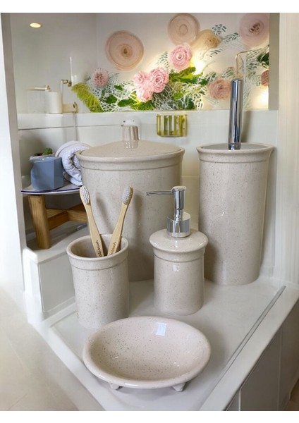 Dara Collection Simli Bej 5li Banyo Seti
