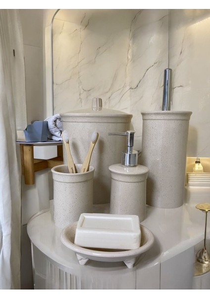 Dara Collection Simli Bej 5li Banyo Seti fiyatları