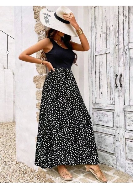 Kadın Askılı Yuvarlak Yaka Üst Viskon Alt Desenli Bürümcük Elbise modelleri