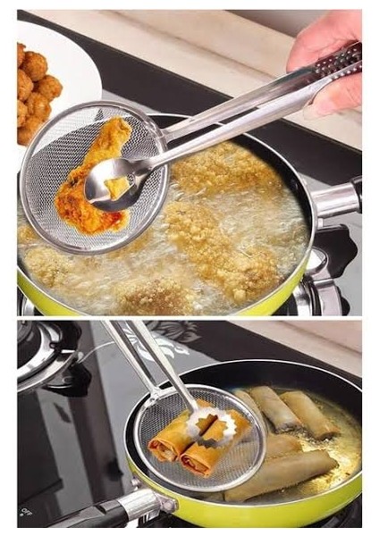 Paslanmaz Çelik Süzgeçli Kızartma Haşlama Maşası Kevgir