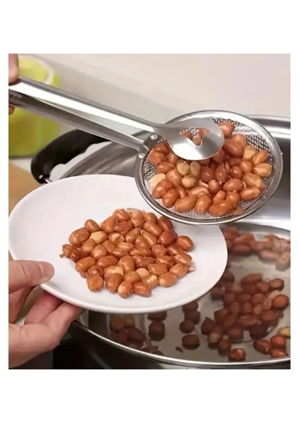 Paslanmaz Çelik Süzgeçli Kızartma Haşlama Maşası Kevgir