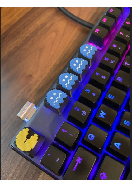 Pac-Man Klavye Tuş Seti (5’li) – Blue Ghost & Pacman Keycap | Mekanik Klavye Uyumlu
