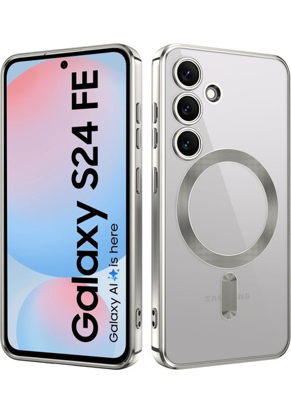 Samsung Galaxy S24 Fe Kılıf Kamera Lens Korumalı Renkli Magsafe Şeffaf Silikon Gümüş