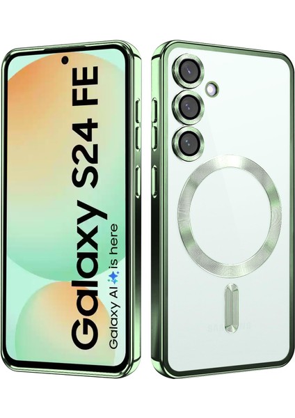 Samsung Galaxy S24 Fe Kılıf Kamera Lens Korumalı Renkli Magsafe Şeffaf Silikon Koyu Yeşil