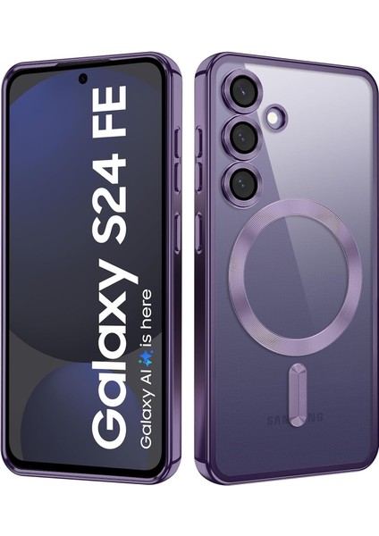 Samsung Galaxy S24 Fe Kılıf Kamera Lens Korumalı Renkli Magsafe Şeffaf Silikon Lila