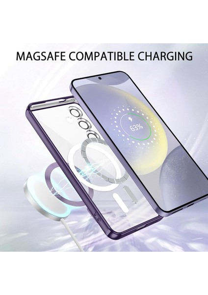 Samsung Galaxy S24 Fe Kılıf Kamera Lens Korumalı Renkli Magsafe Şeffaf Silikon Lila fiyatları