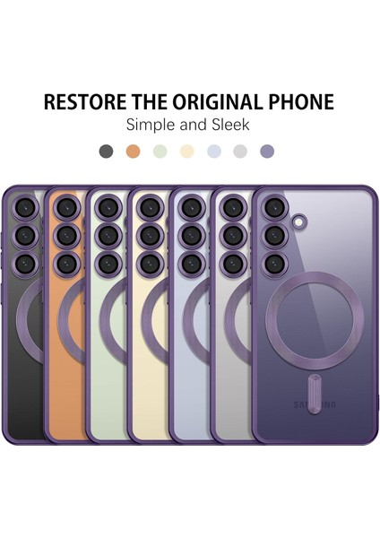 Samsung Galaxy S24 Fe Kılıf Kamera Lens Korumalı Renkli Magsafe Şeffaf Silikon Lila modelleri