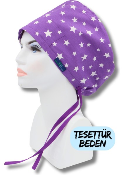 Tesettür Mor Yıldızlar Cerrahi Bone Doktor Hemşire Sağlıkçı Hastane Bonesi