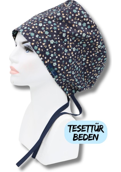 Tesettür Beden Lacivert Çıtır Çiçekler Bone Doktor Hemşire Sağlıkçı Hastane Bonesi