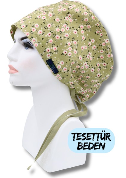 Tesettür Beden Yeşil Çiçek Bahçesi Bone Doktor Hemşire Sağlıkçı Hastane Bonesi