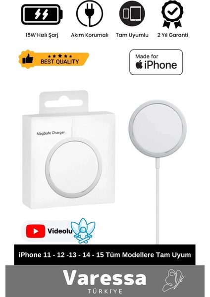 Yeni iPhone 11 12 13 14 15 Magsafe Kablosuz Hızlı Şarj Aleti Apple Uyumlu Wireless Charger Adaptörü