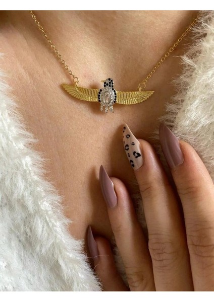 Zirkon Taşlı Ibiş Kuş Model Gold Kolye