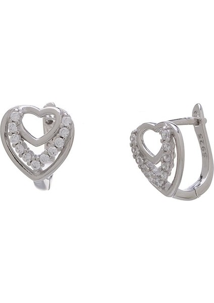 Kalp Model-3 925 Ayar Gümüş Zirkon Taşlı Kadın Küpe