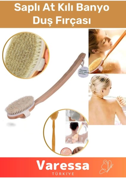 Özel Üretim %100 Doğal Selülit Önleyici Yumuşak Vücut Masaj At Kılı Saplı Uzun Banyo Duş Fırçası