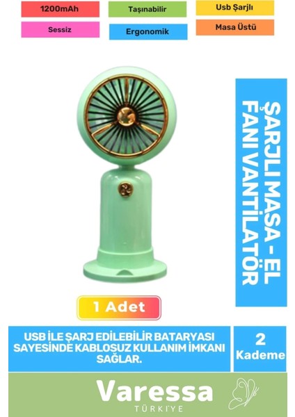 Özel Sessiz 2 Kademe Hafif Kablosuz 1200MAH Pervaneli Taşınabilir USB Şarjlı Masa El Fanı Vantilatör