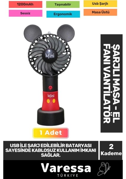 Yeni Sessiz 2 Kademe Hafif Kablosuz 1200MAH Pervaneli Taşınabilir USB Şarjlı Masa El Fanı Vantilatör