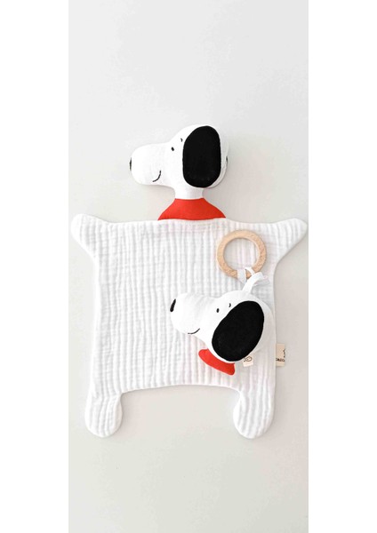Snopy Set %100 Pamuklu 8 Katlı Müslin Uyku Arkadaşı- Diş Kaşıyıcı / Bebek Hediyelik / Oyuncak
