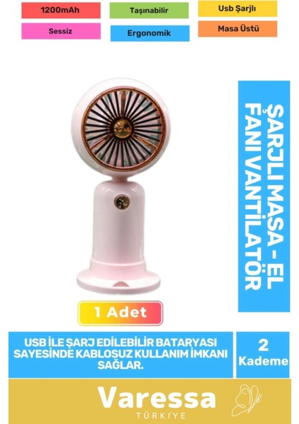 Özel Sessiz 2 Kademe Hafif Kablosuz 1200MAH Pervaneli Taşınabilir USB Şarjlı Masa El Fanı Vantilatör