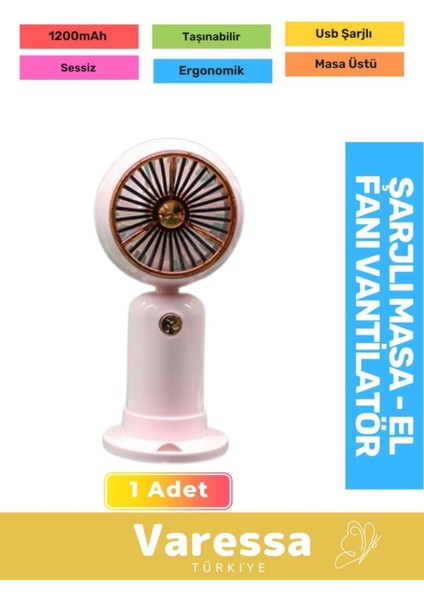 Özel Sessiz 2 Kademe Hafif Kablosuz 1200MAH Pervaneli Taşınabilir USB Şarjlı Masa El Fanı Vantilatör