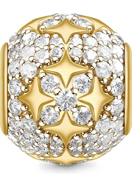 Altın Yıldız Kübik Zirkon Taşlı Charm, 18K Altın Kaplama 925 Ayar Gümüş