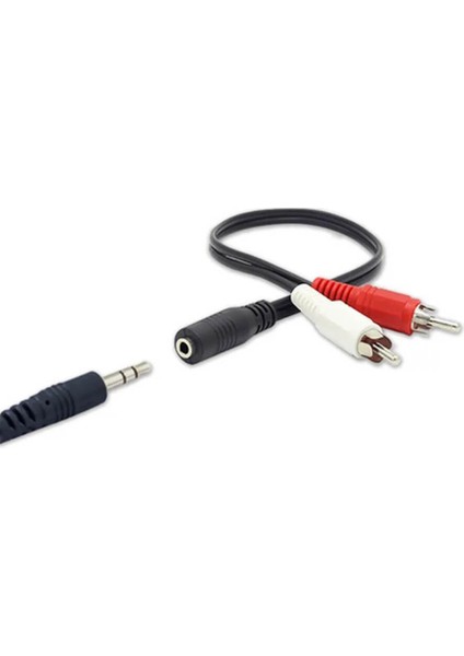 3.5mm Stereo Erkek To 2 Rca Dişi Tos Ses Kablosu - Aux Dönüştürücü Kablo - 30CM
