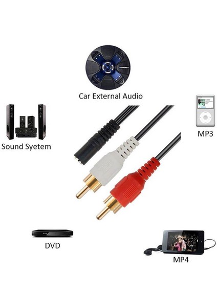 3.5mm Stereo Erkek To 2 Rca Dişi Tos Ses Kablosu - Aux Dönüştürücü Kablo - 30CM