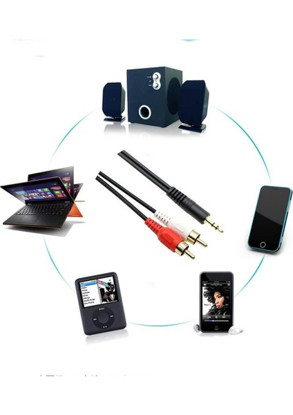 3.5mm Stereo Erkek To 2 Rca Dişi Tos Ses Kablosu - Aux Dönüştürücü Kablo - 30CM