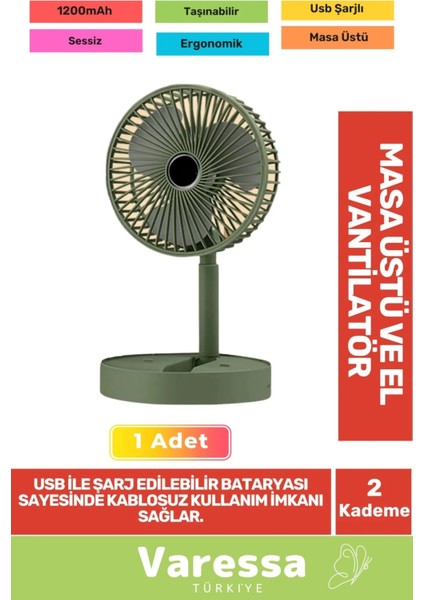 Özel Sessiz 3 Kademe Hafif Kablosuz 1200MAH Pervaneli Taşınabilir USB Şarjlı Masa El Fanı Vantilatör