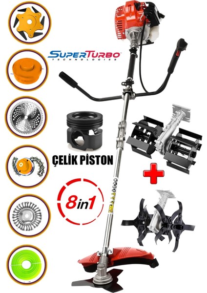 Alman 20HPX Benzinli Yan Tırpan Ot Çalı Biçme Toprak Çapalama Makinesi 2 Çapa Başlıklı 8 Parça Set fiyatları