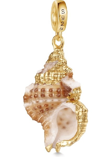 Doğal Deniz Kabuğu Charm, 18K Altın Kaplama 925 Ayar Gümüş