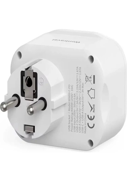 AC-115 2500W 3.4A 2usb 1type-C 1soket Akım Korumalı Şarj Adaptörü Priz Çoğaltıcı.gzpmi