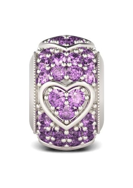"Bir Arkadaş Dileği" Kalp Tasarımlı ve Işıltılı Ametist Taşlarla Işlenmiş Charm, 925 Ayar Gümüş