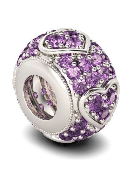 "Bir Arkadaş Dileği" Kalp Tasarımlı ve Işıltılı Ametist Taşlarla Işlenmiş Charm, 925 Ayar Gümüş fiyatları