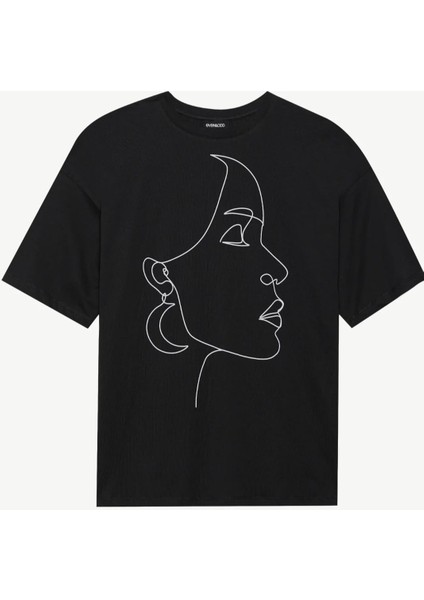 Çizili Yüz Temalı Baskılı Özel Tasarım Oversize Tshirt modelleri